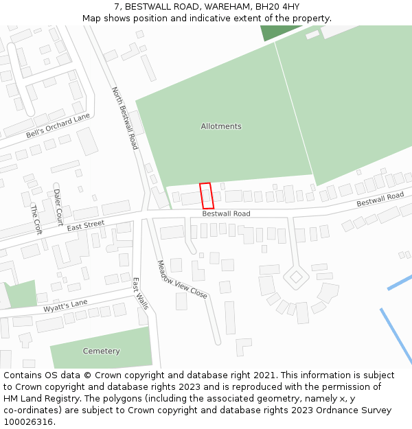 7, BESTWALL ROAD, WAREHAM, BH20 4HY: Location map and indicative extent of plot