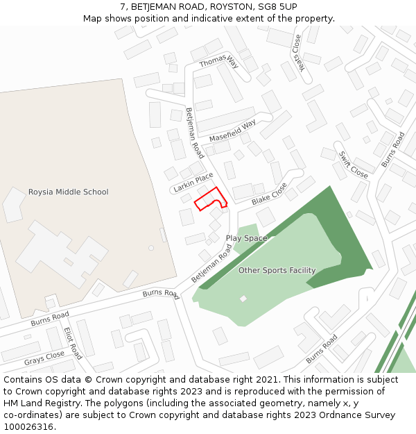 7, BETJEMAN ROAD, ROYSTON, SG8 5UP: Location map and indicative extent of plot