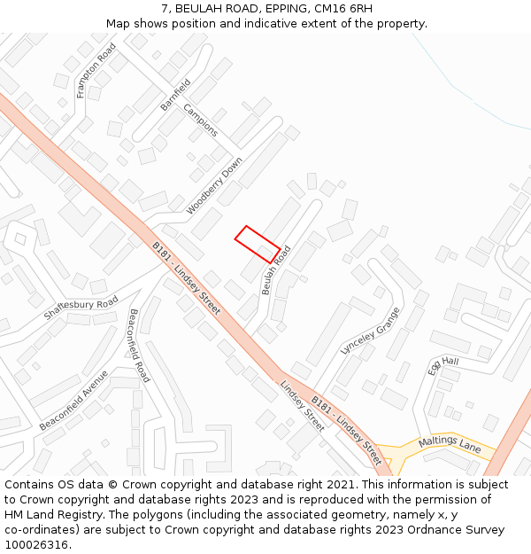 7, BEULAH ROAD, EPPING, CM16 6RH: Location map and indicative extent of plot