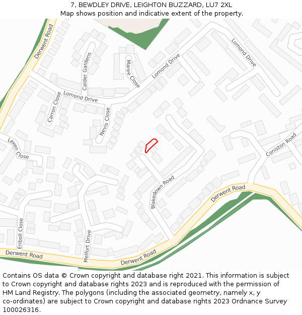 7, BEWDLEY DRIVE, LEIGHTON BUZZARD, LU7 2XL: Location map and indicative extent of plot