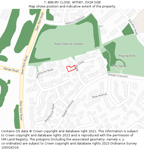 7, BIBURY CLOSE, WITNEY, OX28 5GB: Location map and indicative extent of plot