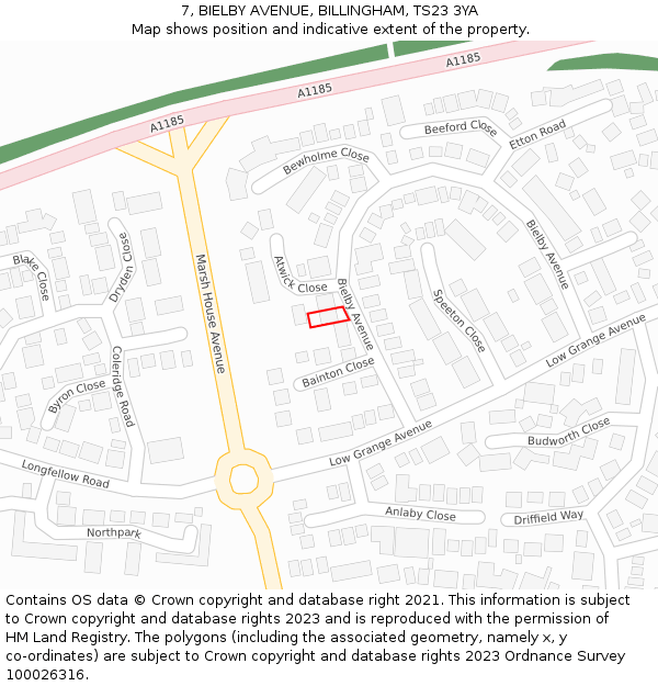 7, BIELBY AVENUE, BILLINGHAM, TS23 3YA: Location map and indicative extent of plot