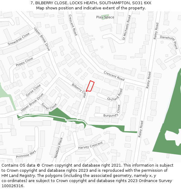 7, BILBERRY CLOSE, LOCKS HEATH, SOUTHAMPTON, SO31 6XX: Location map and indicative extent of plot