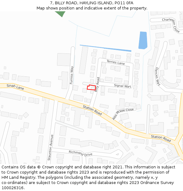 7, BILLY ROAD, HAYLING ISLAND, PO11 0FA: Location map and indicative extent of plot