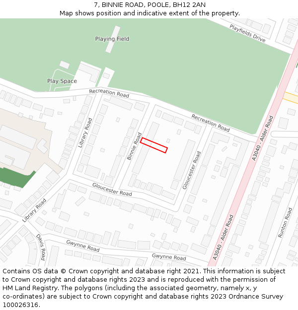 7, BINNIE ROAD, POOLE, BH12 2AN: Location map and indicative extent of plot