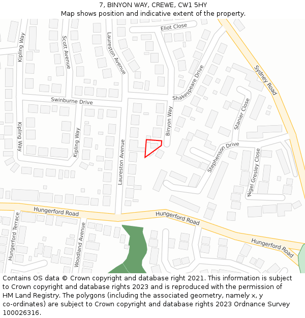 7, BINYON WAY, CREWE, CW1 5HY: Location map and indicative extent of plot