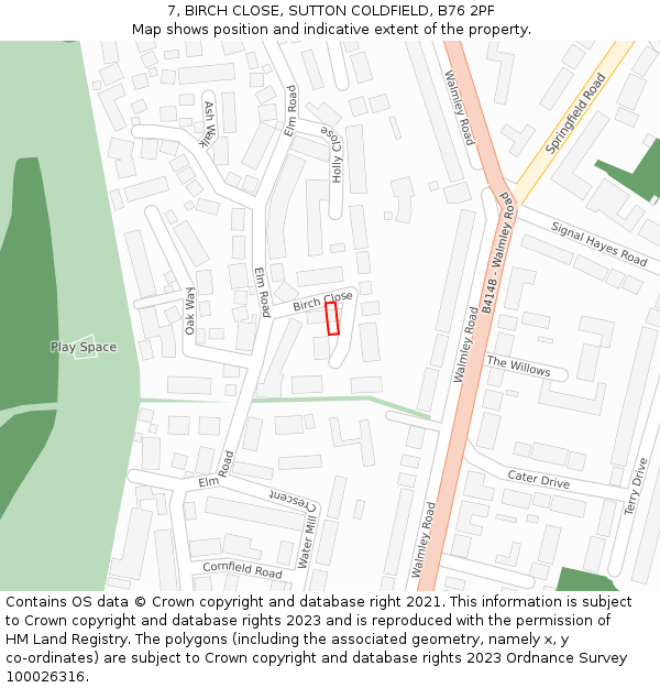 7, BIRCH CLOSE, SUTTON COLDFIELD, B76 2PF: Location map and indicative extent of plot