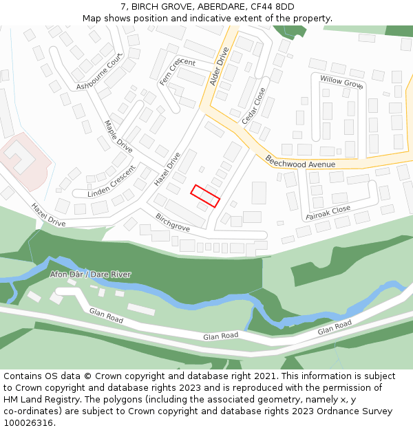 7, BIRCH GROVE, ABERDARE, CF44 8DD: Location map and indicative extent of plot