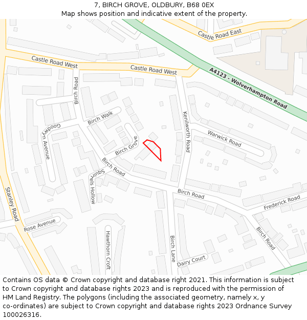 7, BIRCH GROVE, OLDBURY, B68 0EX: Location map and indicative extent of plot