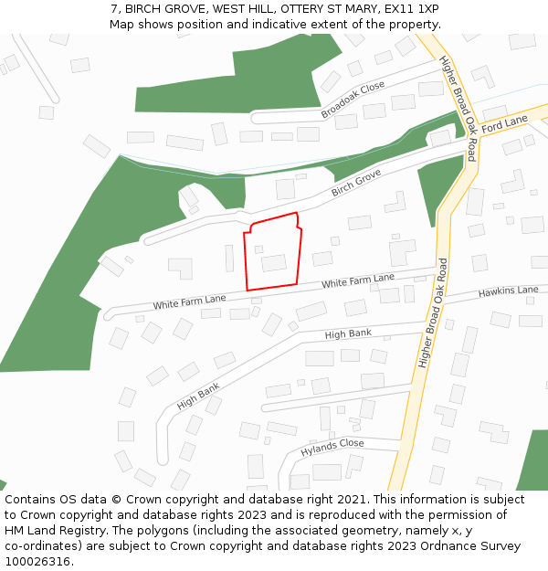 7, BIRCH GROVE, WEST HILL, OTTERY ST MARY, EX11 1XP: Location map and indicative extent of plot