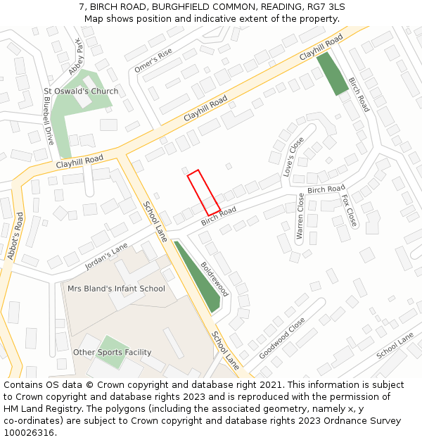 7, BIRCH ROAD, BURGHFIELD COMMON, READING, RG7 3LS: Location map and indicative extent of plot