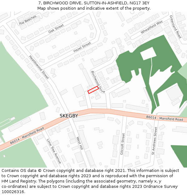 7, BIRCHWOOD DRIVE, SUTTON-IN-ASHFIELD, NG17 3EY: Location map and indicative extent of plot