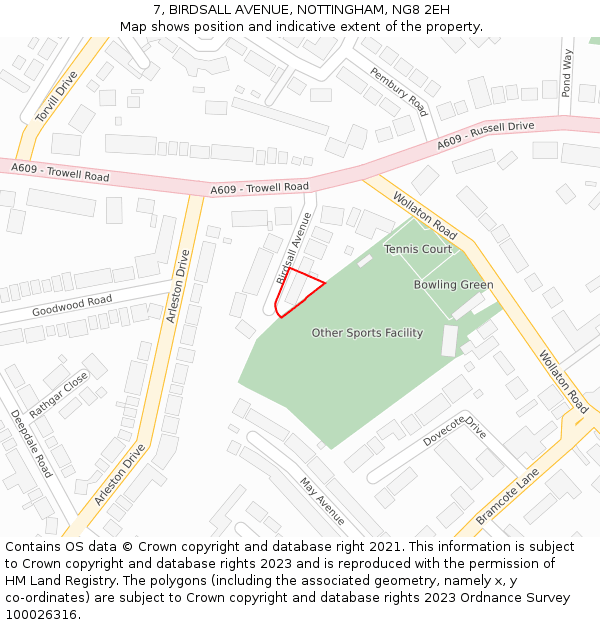 7, BIRDSALL AVENUE, NOTTINGHAM, NG8 2EH: Location map and indicative extent of plot