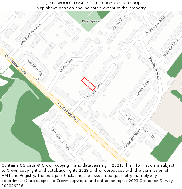 7, BIRDWOOD CLOSE, SOUTH CROYDON, CR2 8QJ: Location map and indicative extent of plot