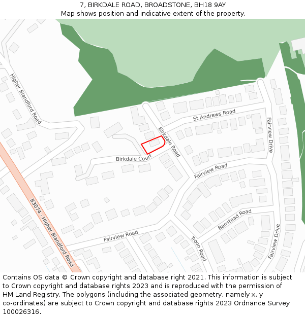 7, BIRKDALE ROAD, BROADSTONE, BH18 9AY: Location map and indicative extent of plot