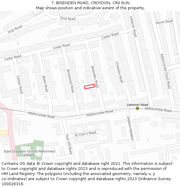 7, BISENDEN ROAD, CROYDON, CR0 6UN: Location map and indicative extent of plot