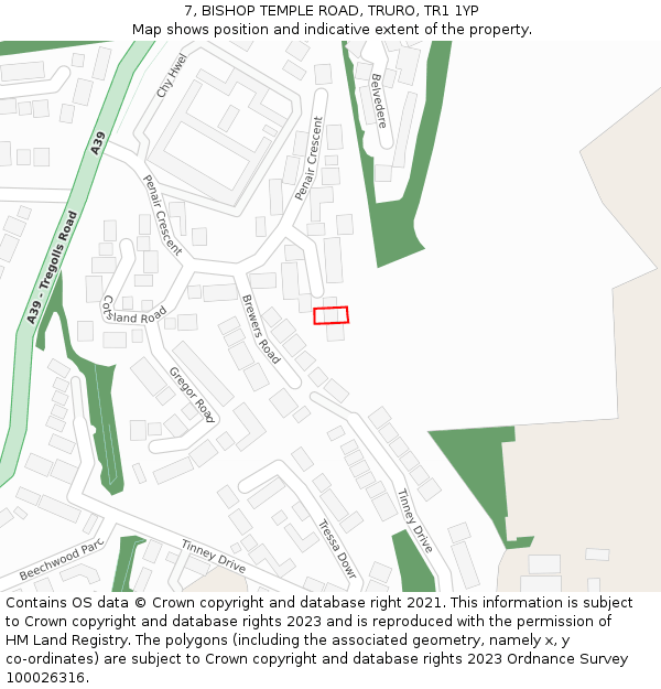 7, BISHOP TEMPLE ROAD, TRURO, TR1 1YP: Location map and indicative extent of plot