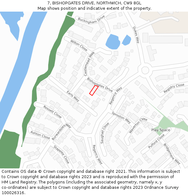 7, BISHOPGATES DRIVE, NORTHWICH, CW9 8GL: Location map and indicative extent of plot