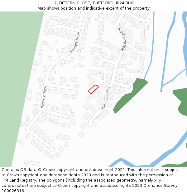 7, BITTERN CLOSE, THETFORD, IP24 3HP: Location map and indicative extent of plot