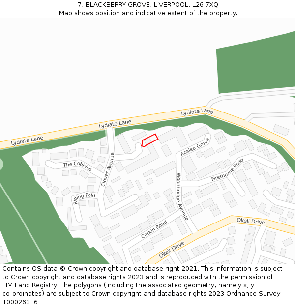 7, BLACKBERRY GROVE, LIVERPOOL, L26 7XQ: Location map and indicative extent of plot