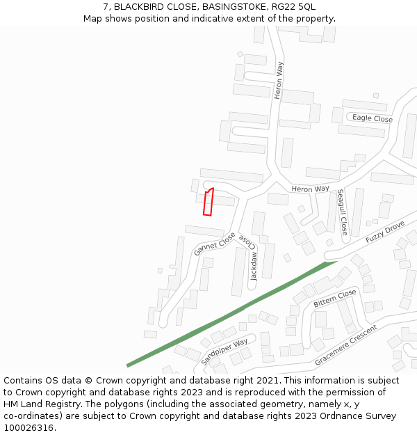 7, BLACKBIRD CLOSE, BASINGSTOKE, RG22 5QL: Location map and indicative extent of plot