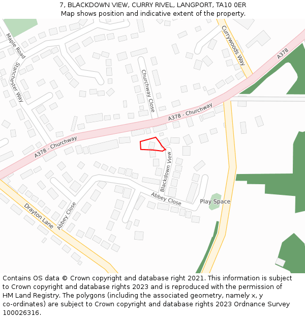 7, BLACKDOWN VIEW, CURRY RIVEL, LANGPORT, TA10 0ER: Location map and indicative extent of plot