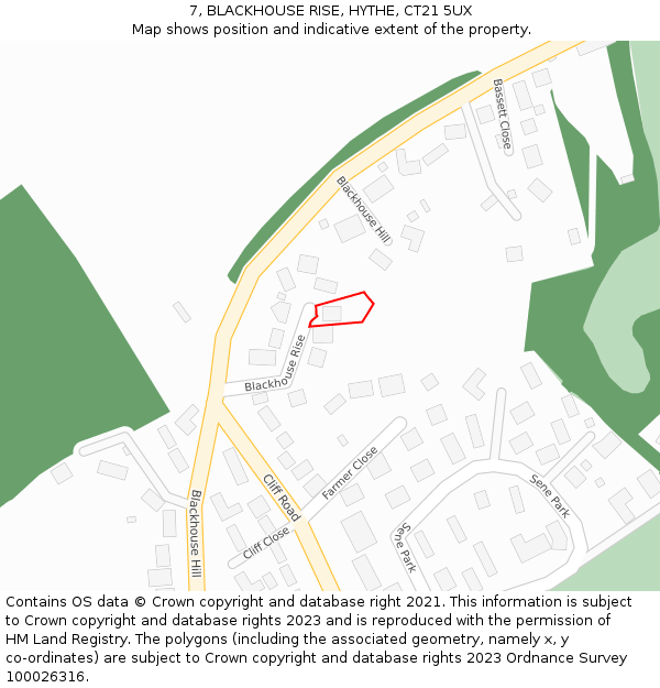 7, BLACKHOUSE RISE, HYTHE, CT21 5UX: Location map and indicative extent of plot