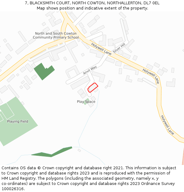 7, BLACKSMITH COURT, NORTH COWTON, NORTHALLERTON, DL7 0EL: Location map and indicative extent of plot