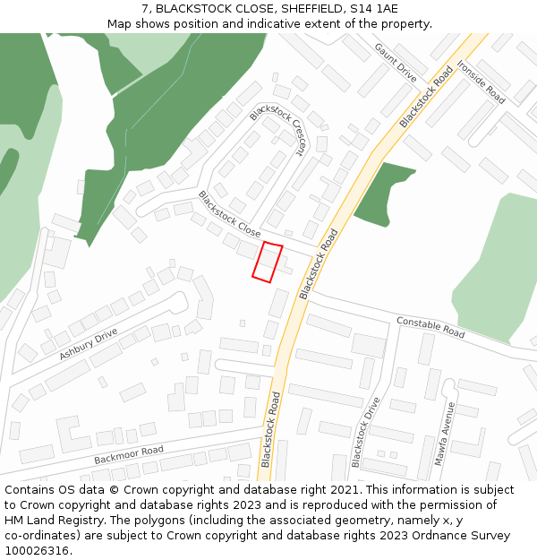 7, BLACKSTOCK CLOSE, SHEFFIELD, S14 1AE: Location map and indicative extent of plot