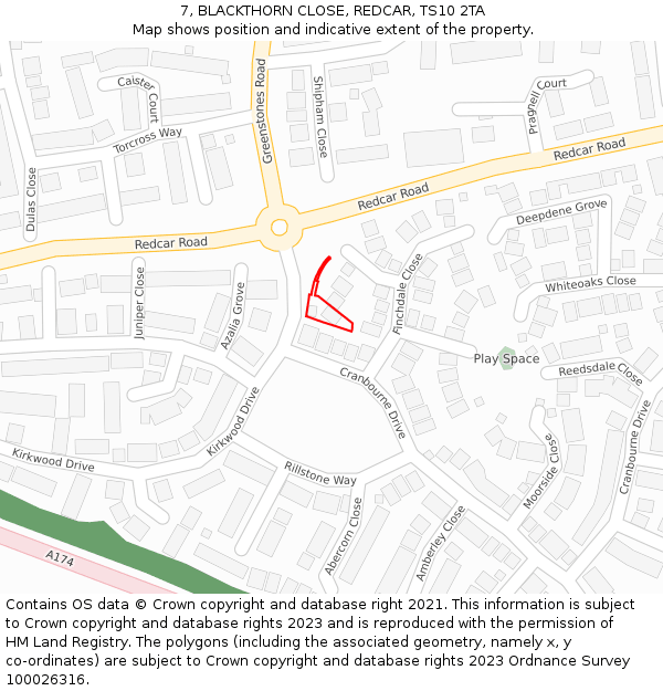 7, BLACKTHORN CLOSE, REDCAR, TS10 2TA: Location map and indicative extent of plot