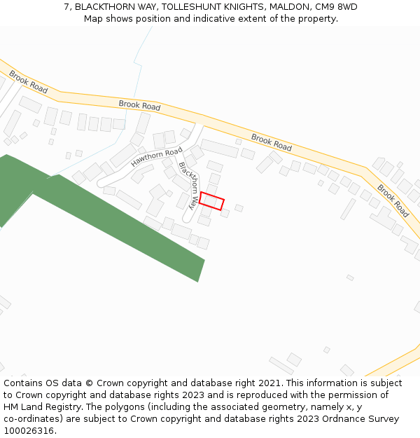 7, BLACKTHORN WAY, TOLLESHUNT KNIGHTS, MALDON, CM9 8WD: Location map and indicative extent of plot