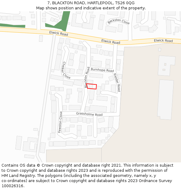 7, BLACKTON ROAD, HARTLEPOOL, TS26 0QG: Location map and indicative extent of plot