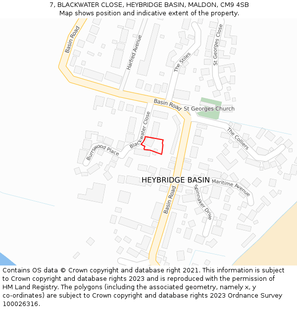 7, BLACKWATER CLOSE, HEYBRIDGE BASIN, MALDON, CM9 4SB: Location map and indicative extent of plot