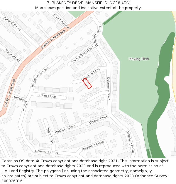 7, BLAKENEY DRIVE, MANSFIELD, NG18 4DN: Location map and indicative extent of plot