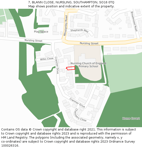 7, BLANN CLOSE, NURSLING, SOUTHAMPTON, SO16 0TQ: Location map and indicative extent of plot