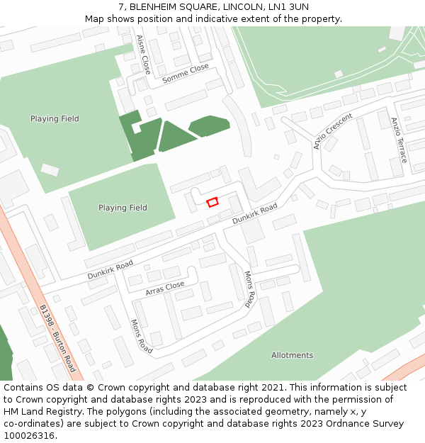 7, BLENHEIM SQUARE, LINCOLN, LN1 3UN: Location map and indicative extent of plot