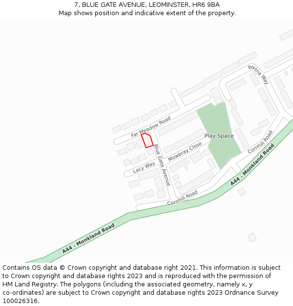 7, BLUE GATE AVENUE, LEOMINSTER, HR6 9BA: Location map and indicative extent of plot