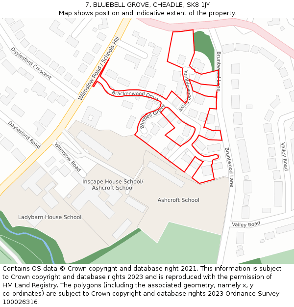 7, BLUEBELL GROVE, CHEADLE, SK8 1JY: Location map and indicative extent of plot