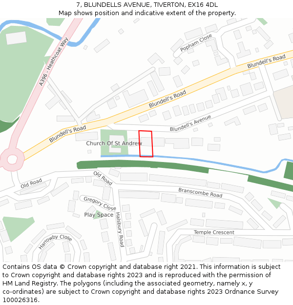 7, BLUNDELLS AVENUE, TIVERTON, EX16 4DL: Location map and indicative extent of plot