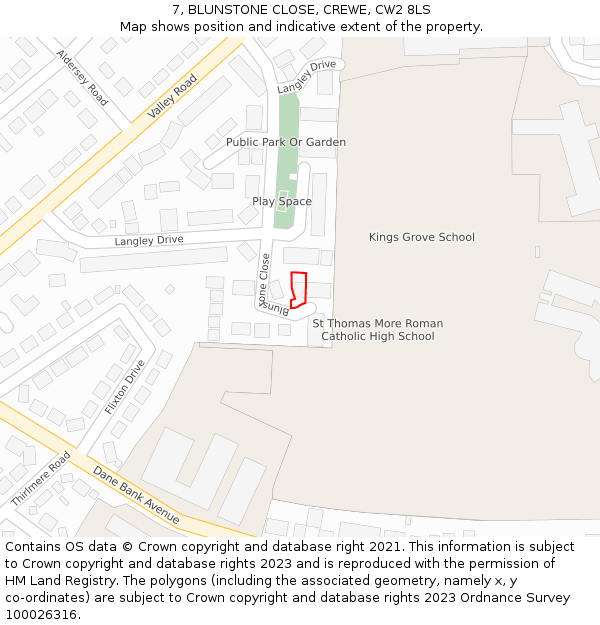 7, BLUNSTONE CLOSE, CREWE, CW2 8LS: Location map and indicative extent of plot