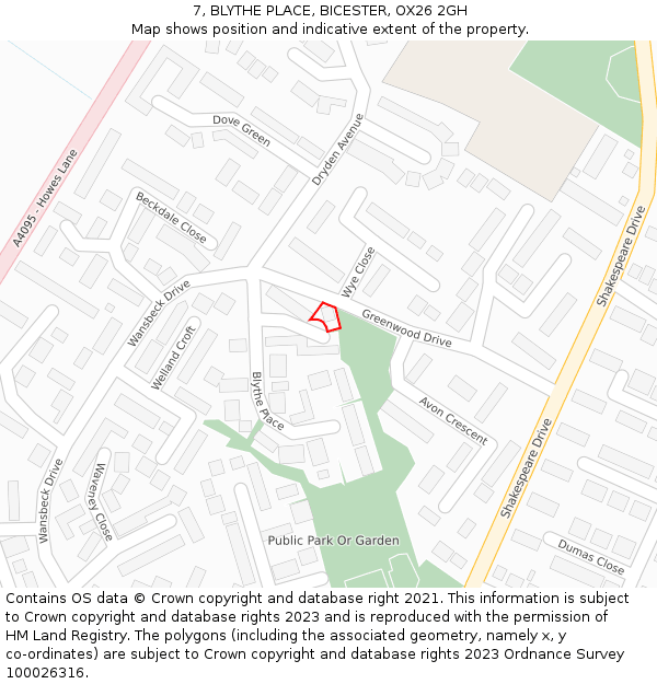 7, BLYTHE PLACE, BICESTER, OX26 2GH: Location map and indicative extent of plot