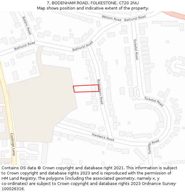 7, BODENHAM ROAD, FOLKESTONE, CT20 2NU: Location map and indicative extent of plot