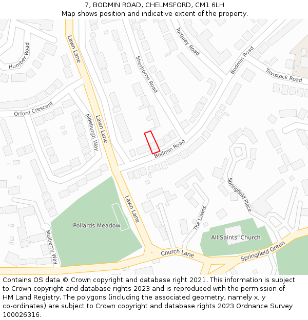 7, BODMIN ROAD, CHELMSFORD, CM1 6LH: Location map and indicative extent of plot