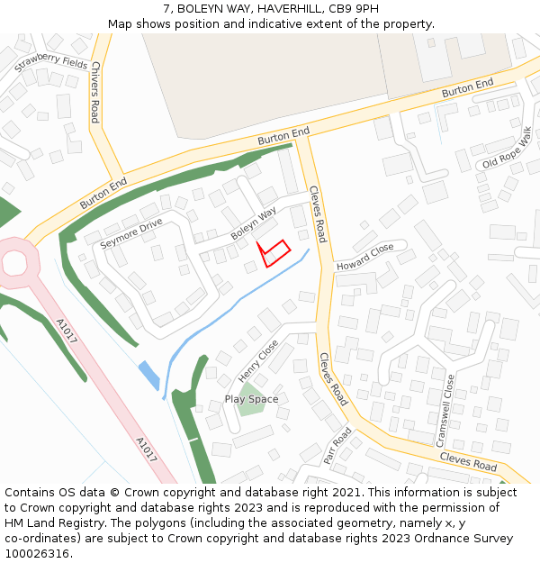 7, BOLEYN WAY, HAVERHILL, CB9 9PH: Location map and indicative extent of plot