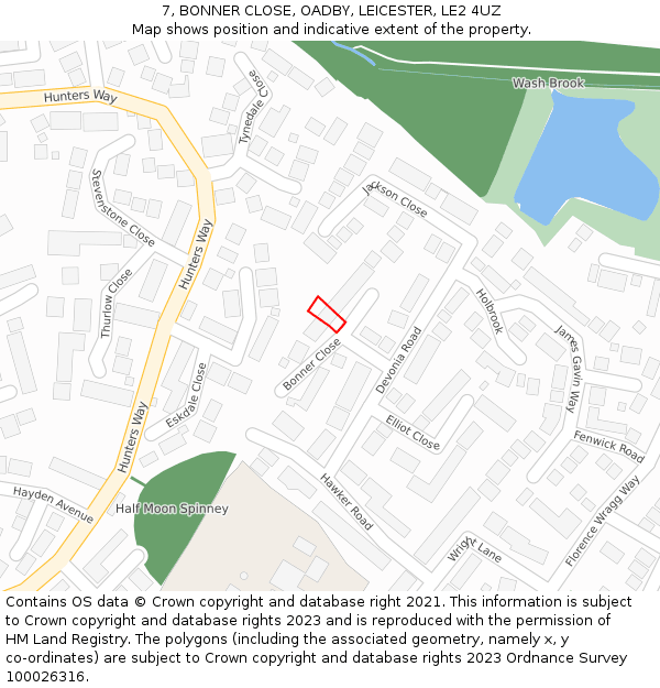 7, BONNER CLOSE, OADBY, LEICESTER, LE2 4UZ: Location map and indicative extent of plot