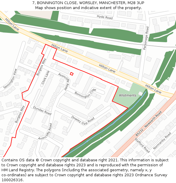 7, BONNINGTON CLOSE, WORSLEY, MANCHESTER, M28 3UP: Location map and indicative extent of plot