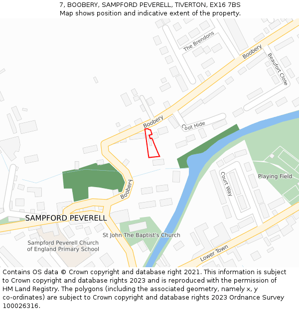 7, BOOBERY, SAMPFORD PEVERELL, TIVERTON, EX16 7BS: Location map and indicative extent of plot