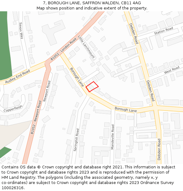 7, BOROUGH LANE, SAFFRON WALDEN, CB11 4AG: Location map and indicative extent of plot