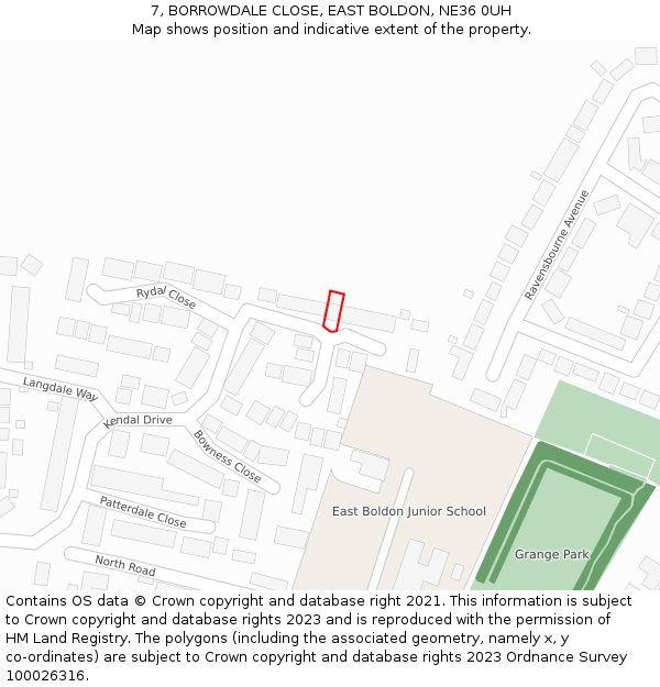 7, BORROWDALE CLOSE, EAST BOLDON, NE36 0UH: Location map and indicative extent of plot