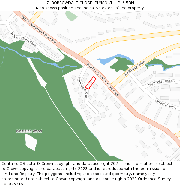 7, BORROWDALE CLOSE, PLYMOUTH, PL6 5BN: Location map and indicative extent of plot